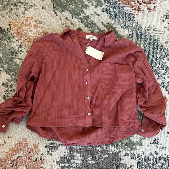 New Texas Boutique Cropped Button Down Blouse Women’s Sz Small Cotton Rayon - Picture 6 of 10